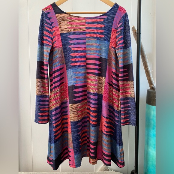 Mara Hoffman Long Sleeve Pink Connector Print Dress Scoop Back Swing Dots Art - Picture 4 of 13